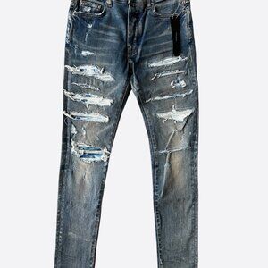 Amiri Clay Indigo Tie-Dye Patch Thrasher Jeans